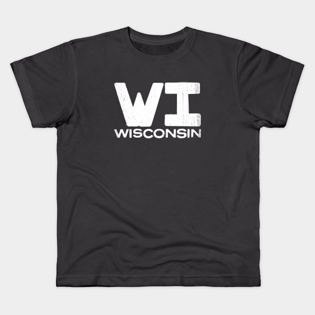 WI Wisconsin Vintage State Typography Kids T-Shirt by Commykaze